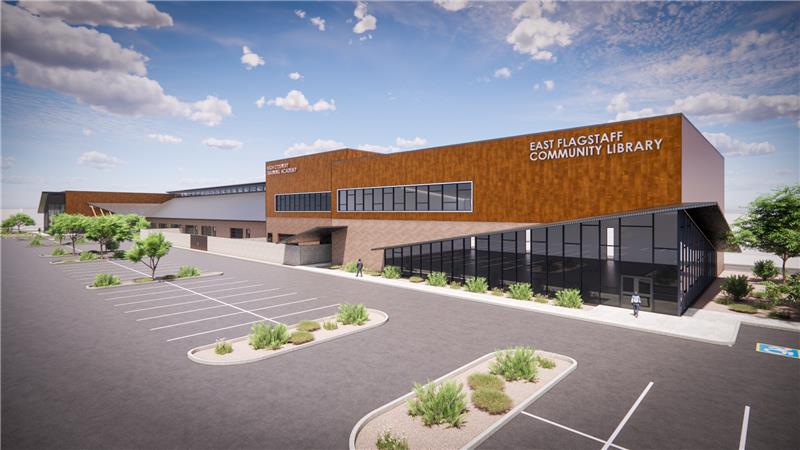 Fourth Street Campus Example - Front of Building with Entrance and Parking Lot